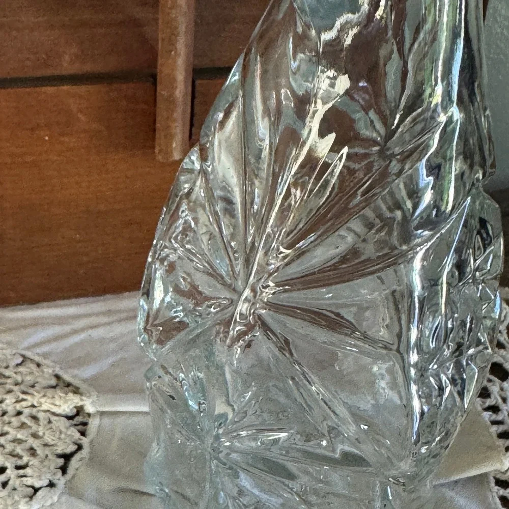 Vintage Starburst Pressed Glass Cruet Decanter with Stopper Clear Glass 8.5